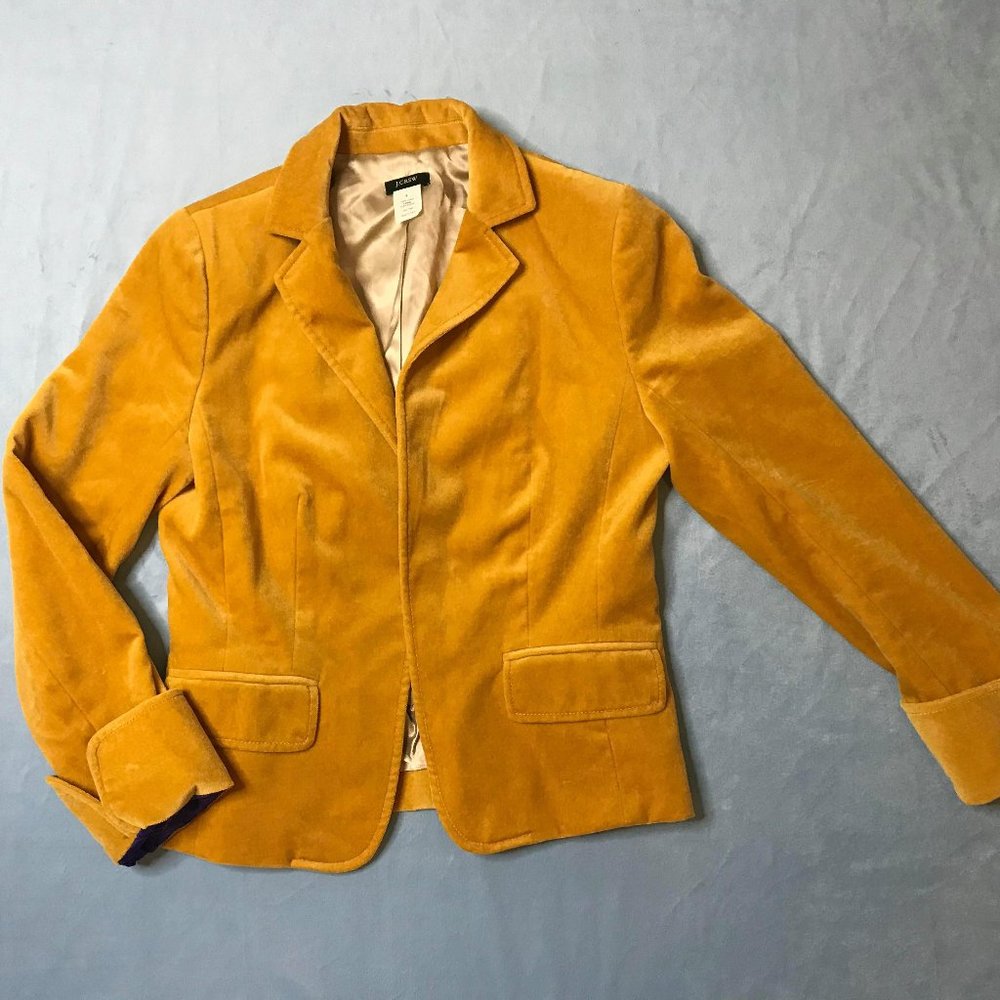 J. Crew Mustard Eden Velvet Peplum Lined Blazer